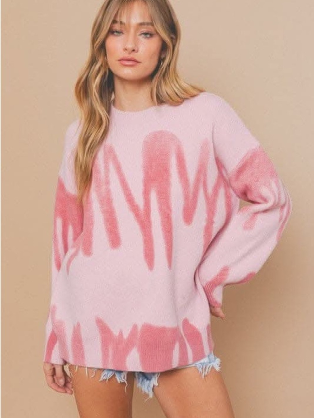 NWT Le Lis Women's Pink “Spray Paint” Knit Sweater - Soft Crewneck